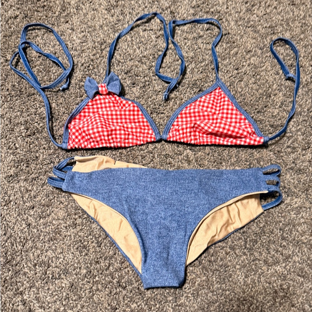 Stylish Red and Blue Bikini Set